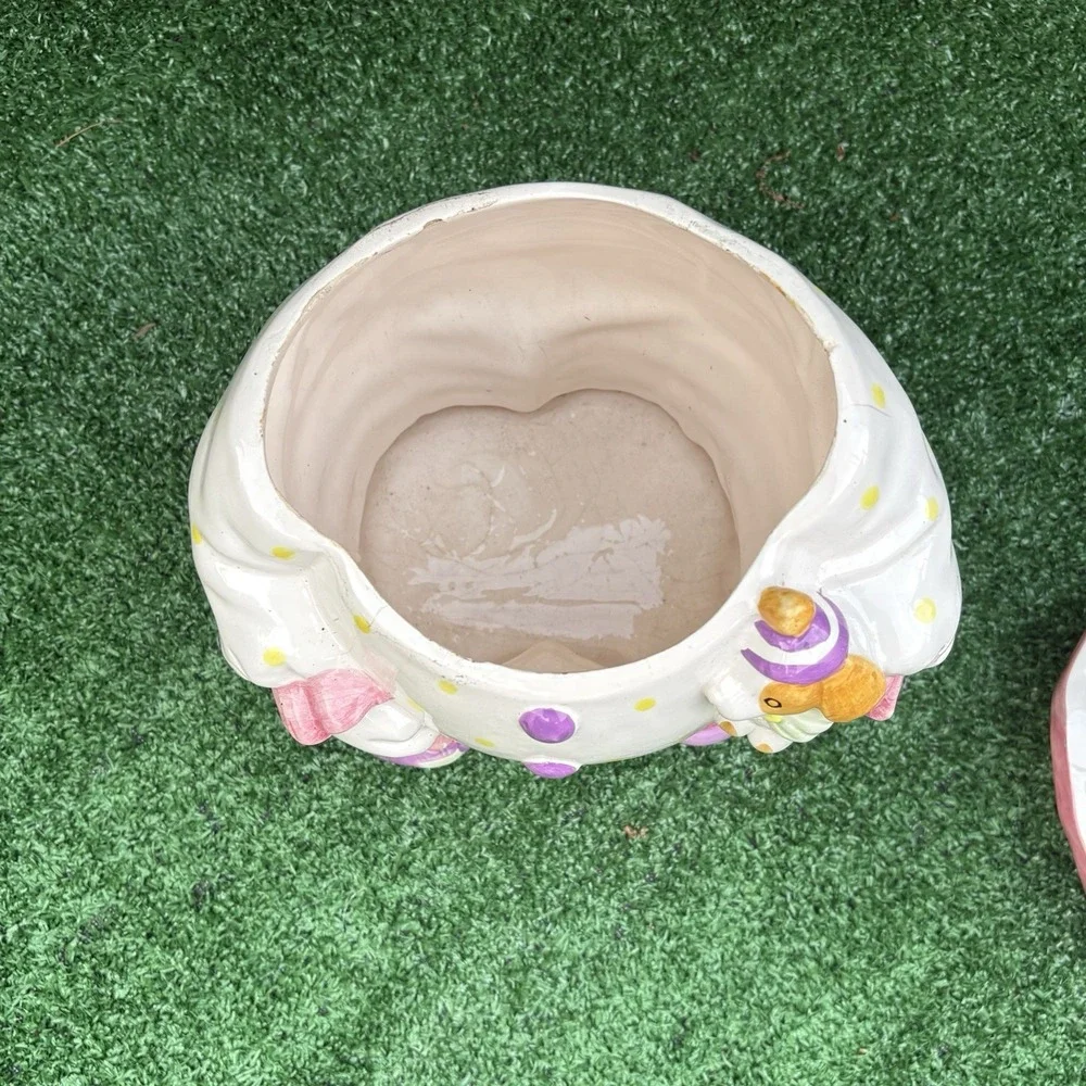 Vintage Starry Eyed Ceramic Clown Cookie Jar with Lid Holding Puppy Dog 13